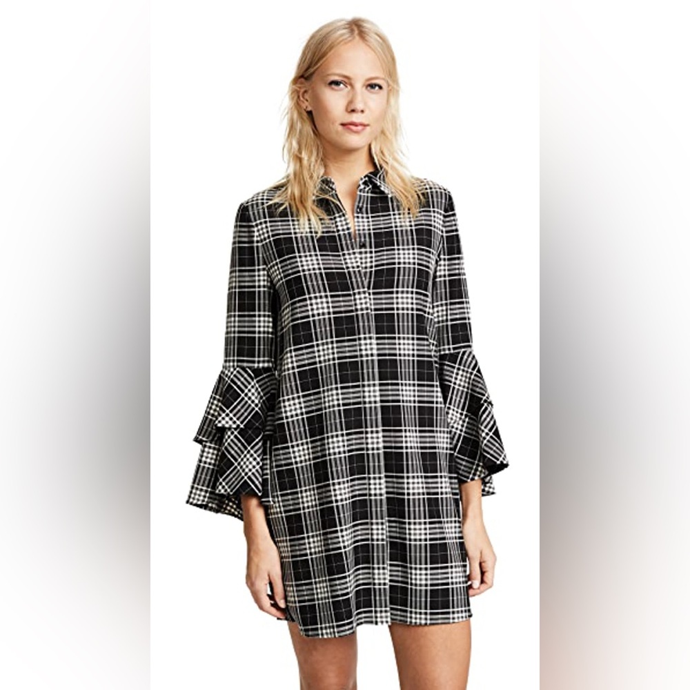 Alice + Olivia Jem Ruffle-Sleeve Plaid Shirt Dress